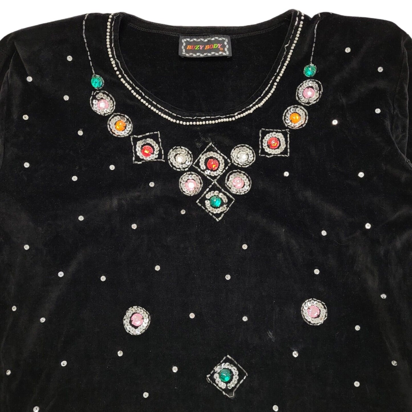 Buzy Body Vintage 90's Black Sequin Velour Sweatshirt Womens UK Free Size (XL)