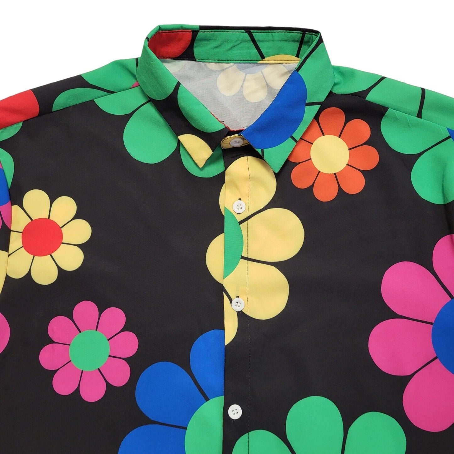 Vintage 90s Black & Pink Floral Short Sleeve Shirt Men's UK M