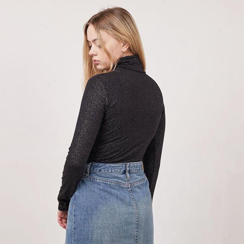 DKNY Vintage 90's Black & Silver Roll Neck Long Sleeve Top Womens UK Size 14
