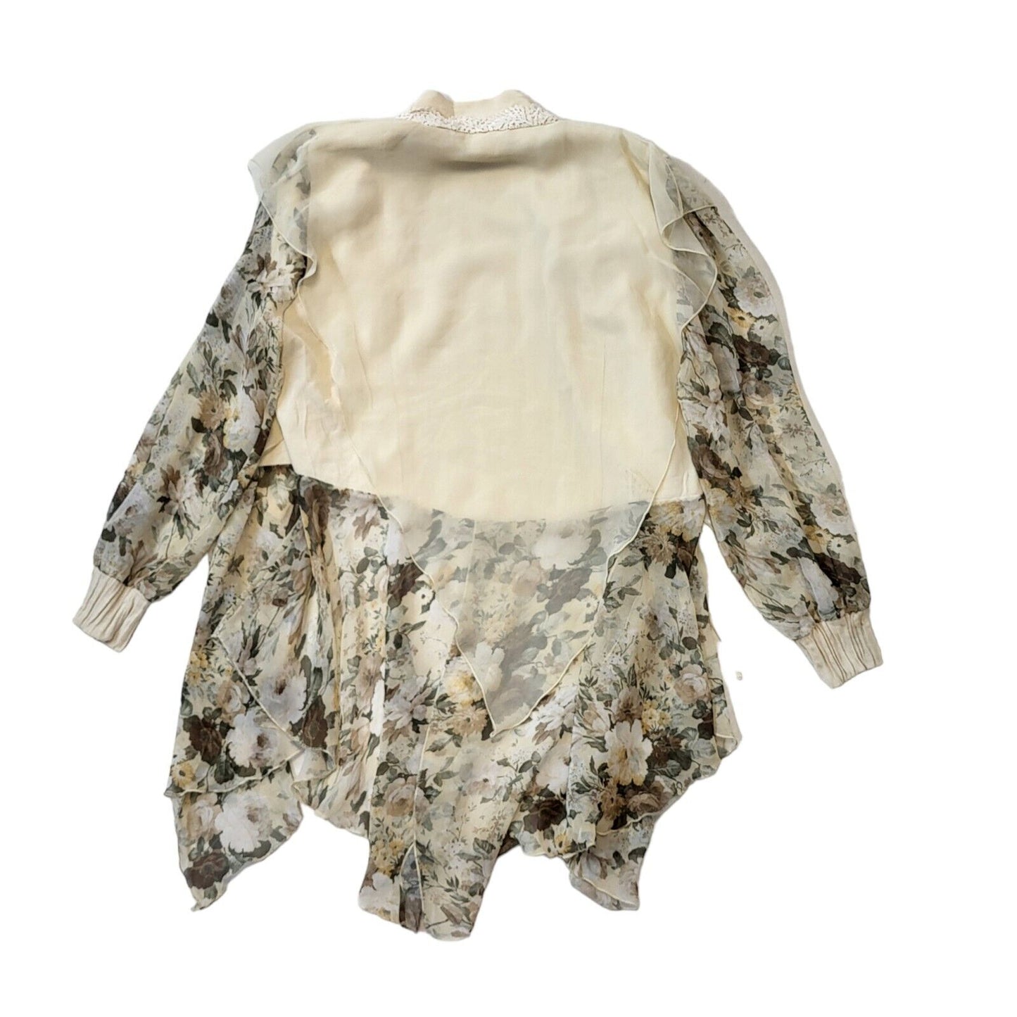 90s Vintage Cream Brown Floral Open Front Blouse Women's 16