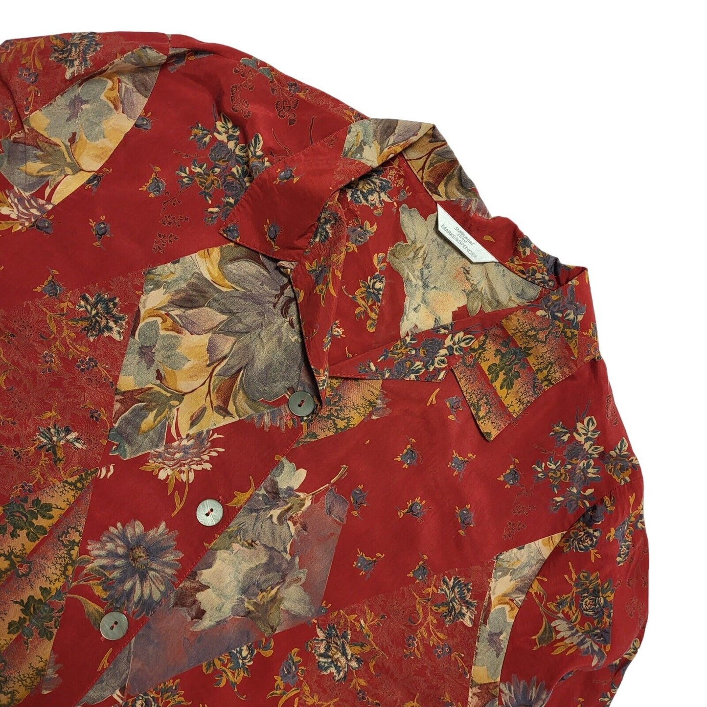 Marks And Spencer Vintage 80's Red & Brown Floral Shirt Womens UK 14