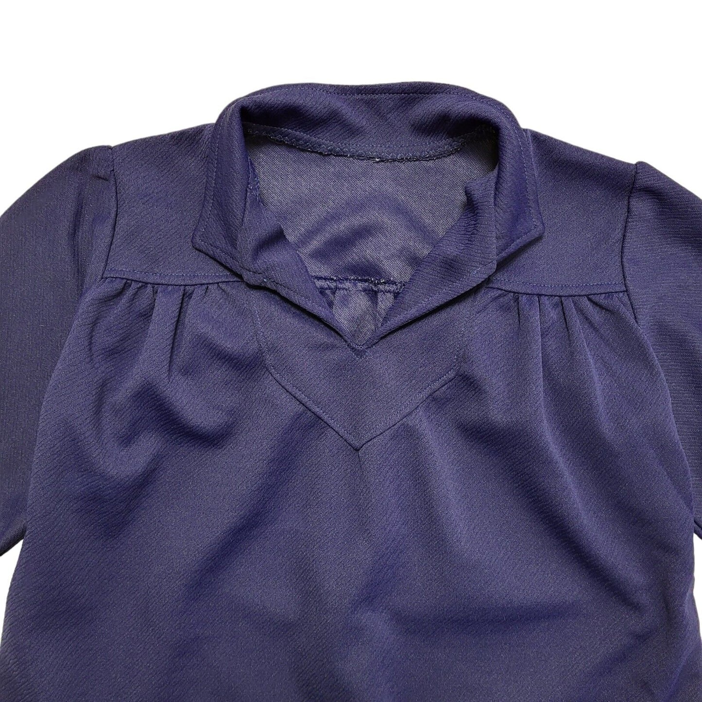 70s Vintage Blue Collared Short Sleeve Shift Dress Women's 14