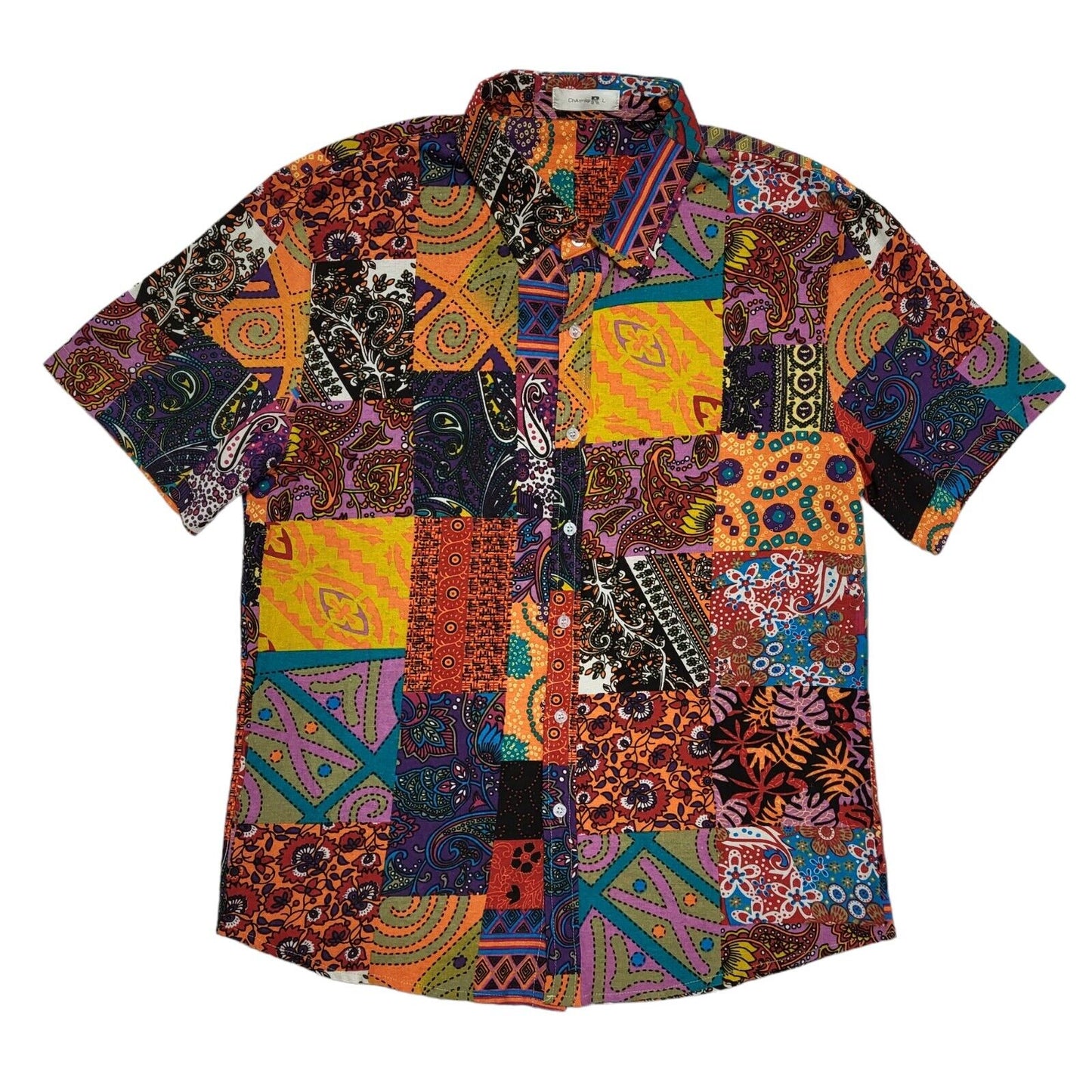 Charmkprl Vintage 90's Multicoloured Floral Short Sleeve Shirt Mens UK M