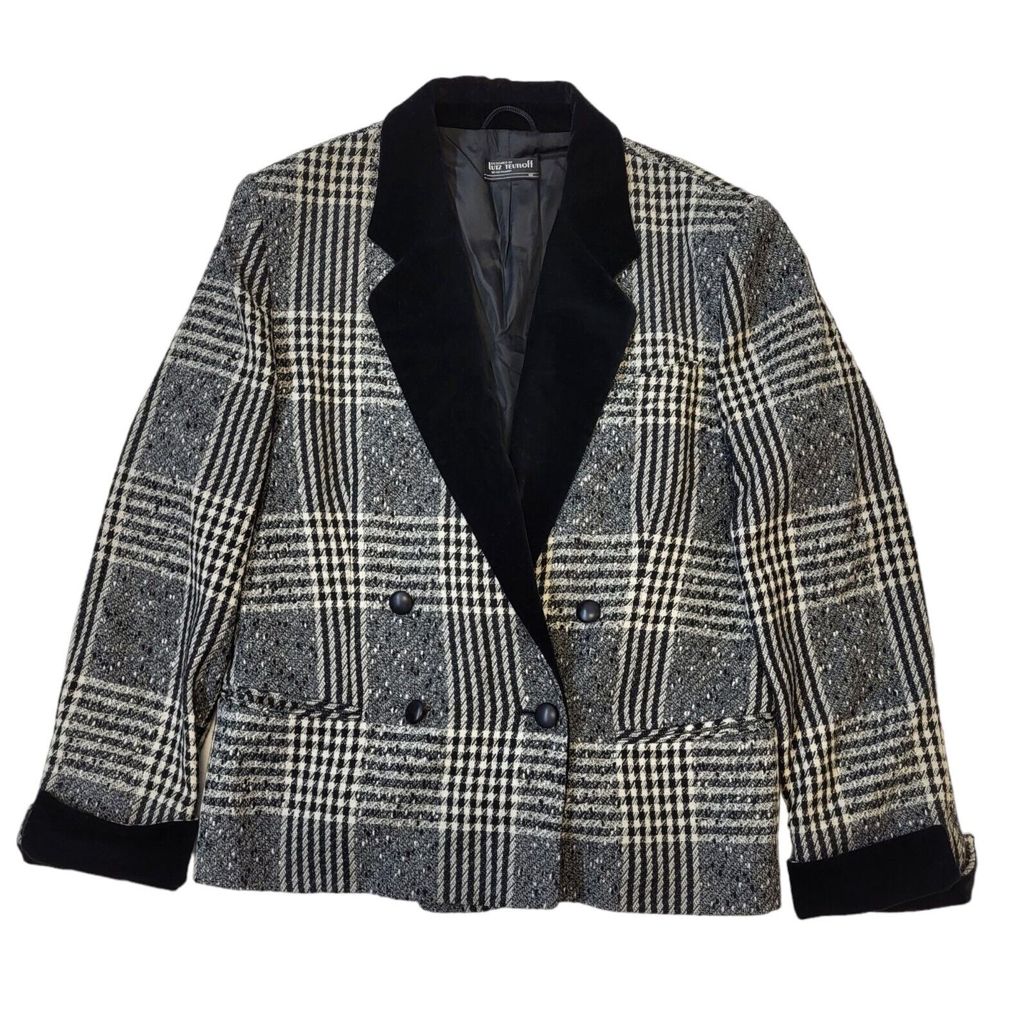 Lutz Teutloff Vintage 80s Black & White Check Blazer Jacket Womens Size 14