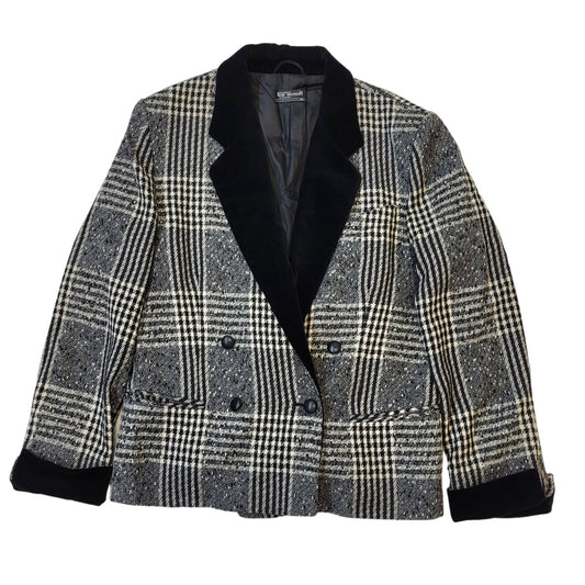 Lutz Teutloff Vintage 80s Black & White Check Blazer Jacket Womens Size 14