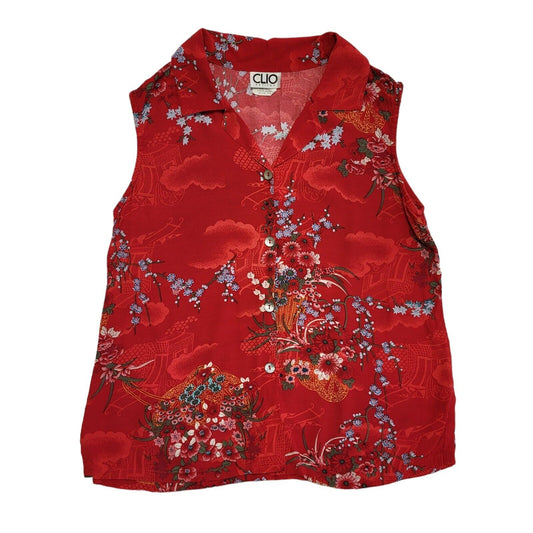 Clio Petites Vintage 90's Red Floral Sleeveless Shirt Womens UK Size M