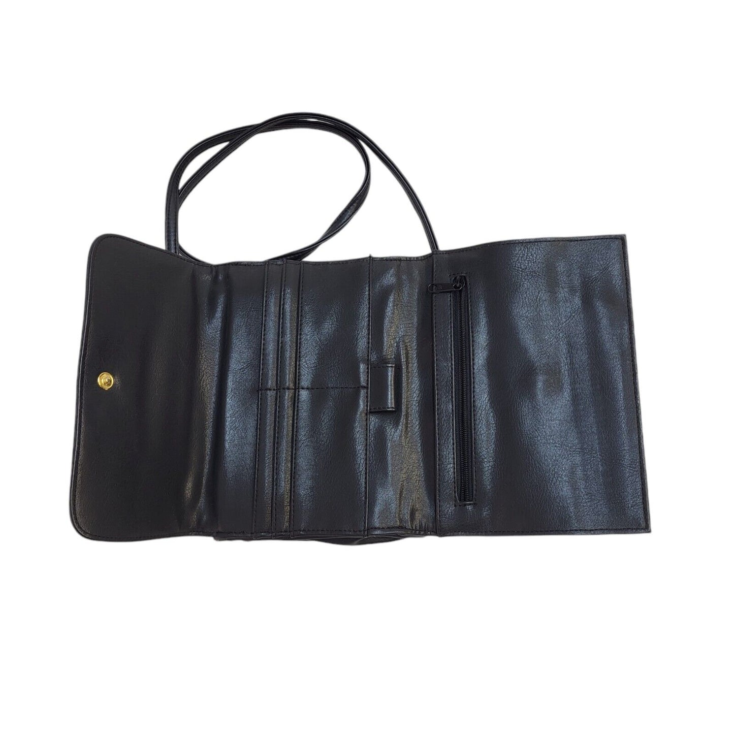St Michael Black Faux Leather Clasp Shoulder Bag Uk Women's Size 5.5" x 7.5"