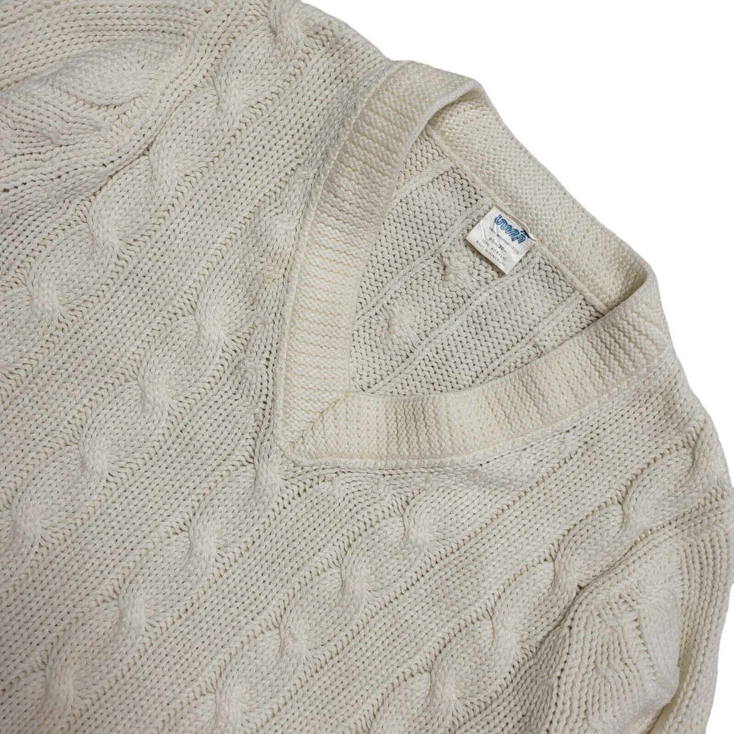 Uwin Vintage 90's Cream V- Neck Knitted Jumper Mens UK Size M
