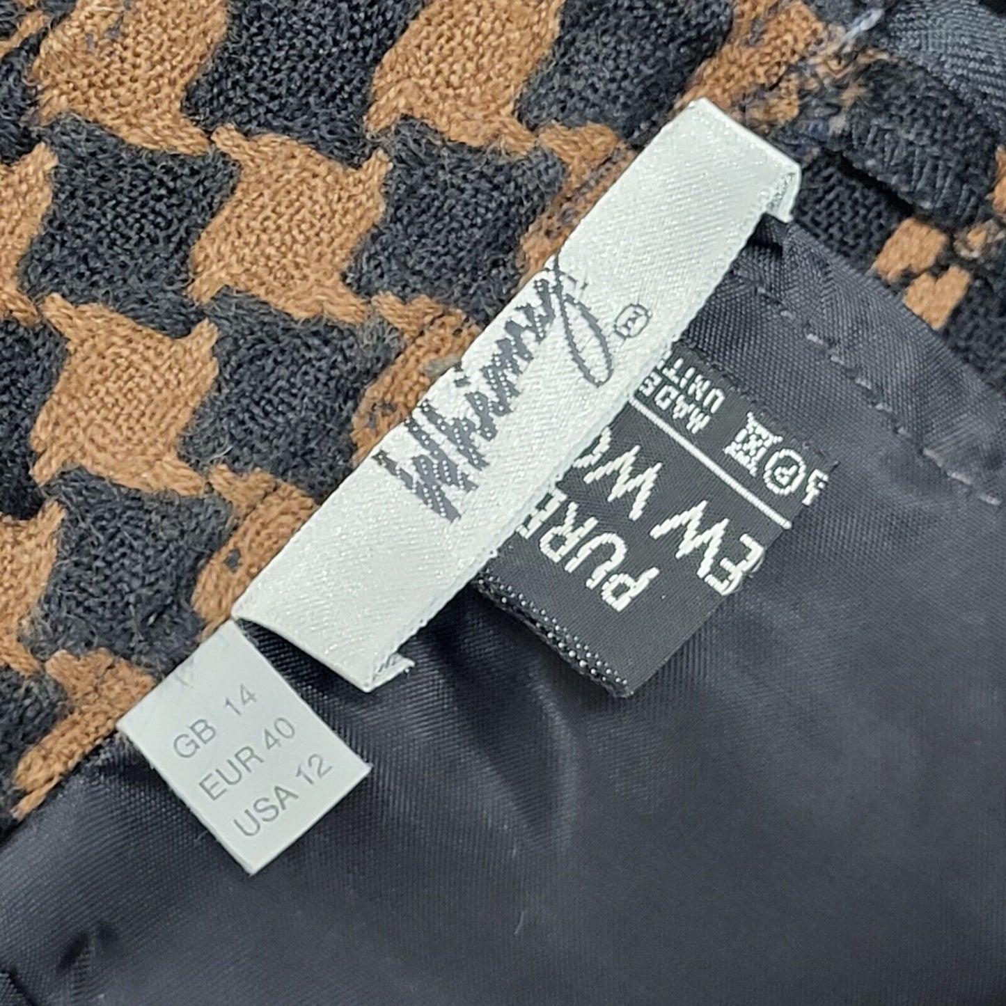 Whimsy Vintage 80's Brown & Black Houndstooth Straight Skirt Women's UK 14 W28