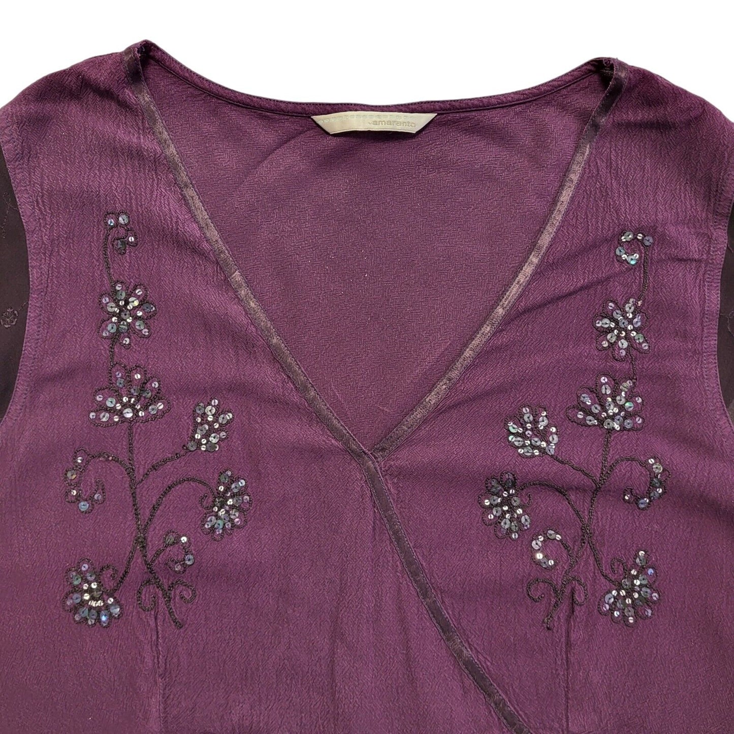 Ameranto Vintage 90s Purple Floral Sequin Short Sleeve Top Womens UK 16