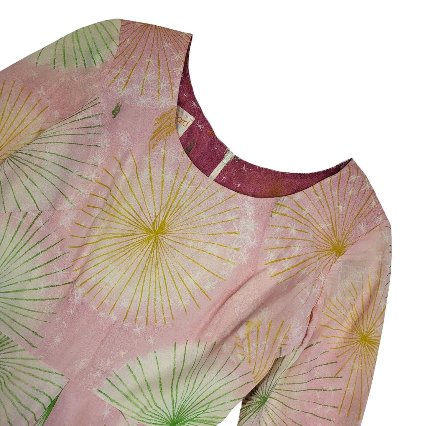 70s Vintage Pink Geometric Long Sleeve Maxi Dress Women's 10