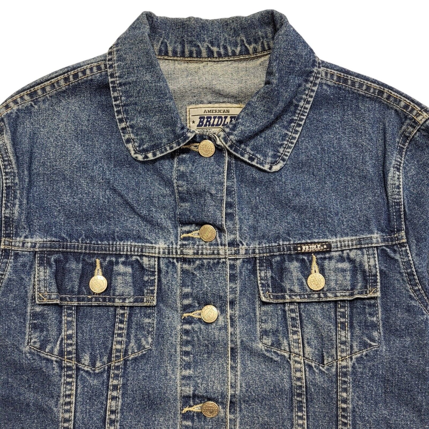 Bridle Dark Blue 90s Vintage Button Denim Jacket Uk Women's Size M