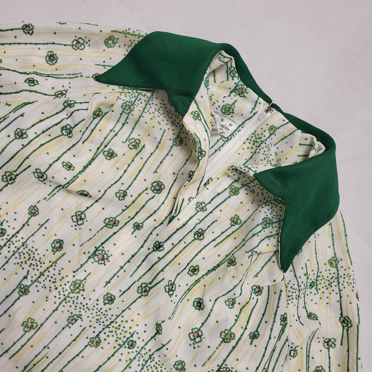 Vintage 70s Green Geometriic Shift Daywear Dress Uk Women's Size 12-14