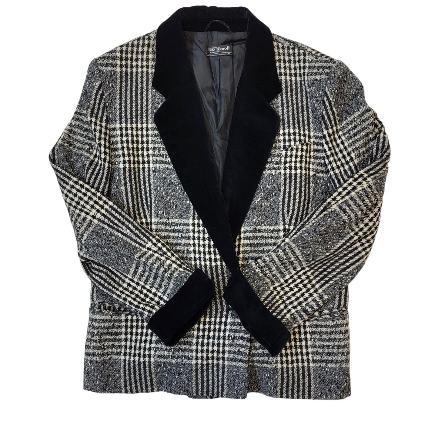 Lutz Teutloff Vintage 80s Black & White Check Blazer Jacket Womens Size 14