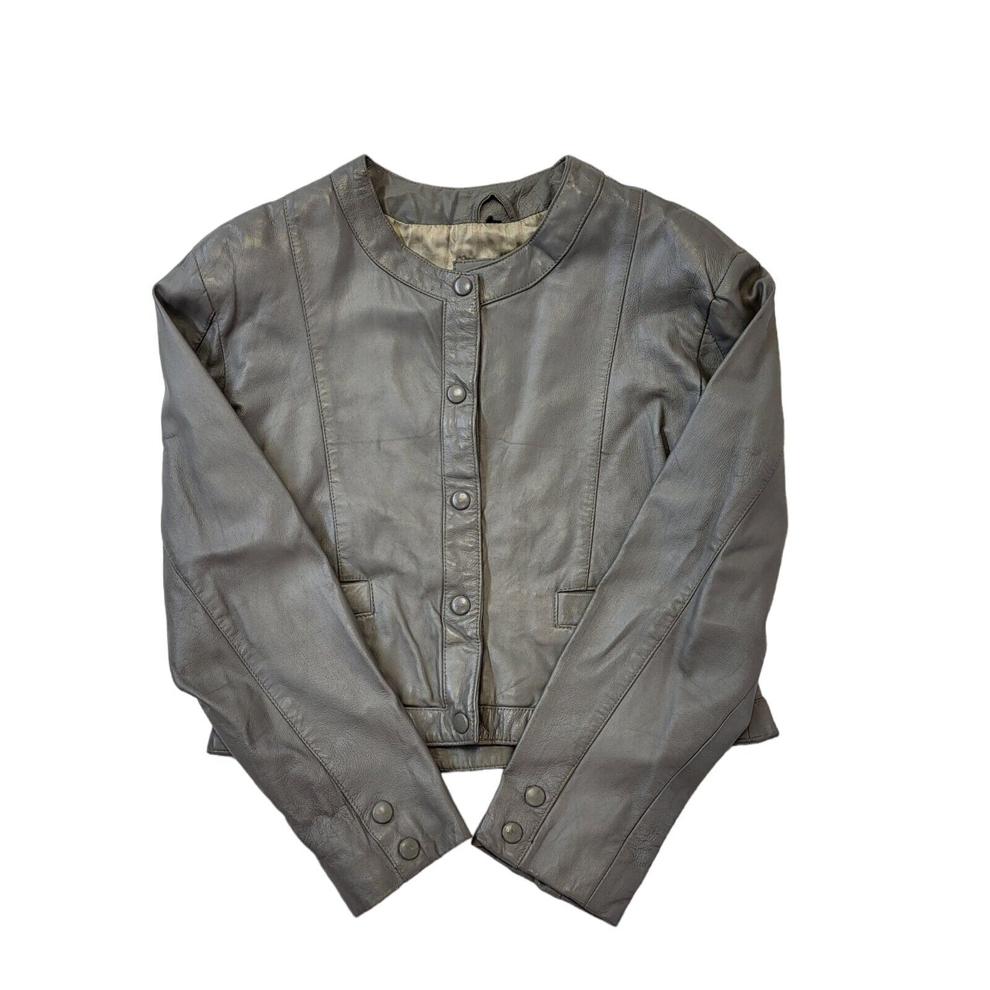 Vintage 90s Grey Leather Jacket With Snap Buttons Women's Size M