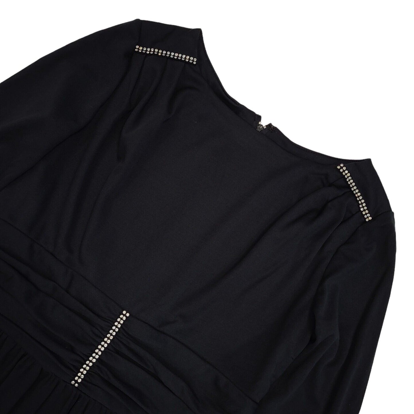 70s Vintage Black Boat Neck Diamante Evening Maxi Dress Women's 10 (us 14)