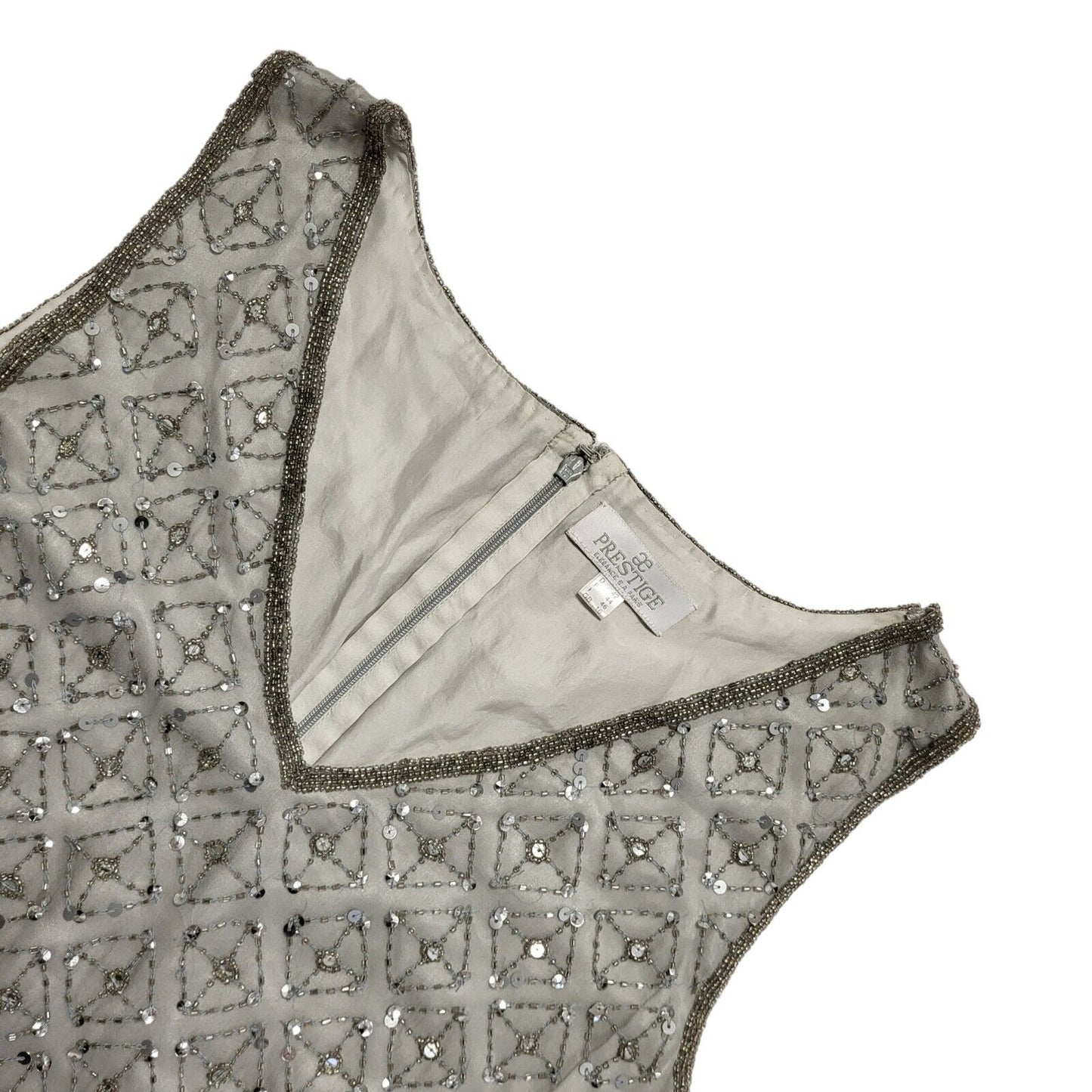 Prestige 90s Vintage Grey Sequin Vest Party Silk Top Women's UK Size 16