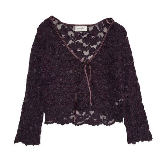 Principles Y2K Purple Floral Lace Tie Front Cardigan Womens UK Size 12