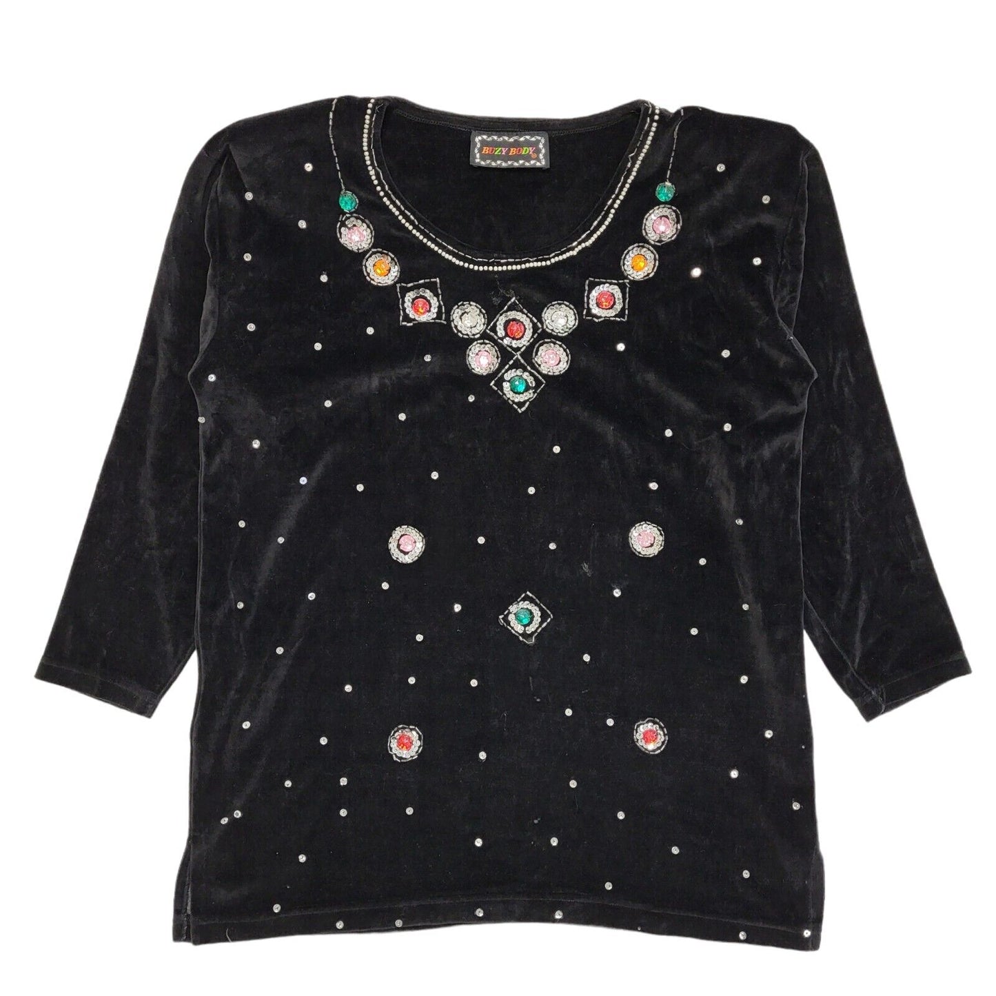 Buzy Body Vintage 90's Black Sequin Velour Sweatshirt Womens UK Free Size (XL)