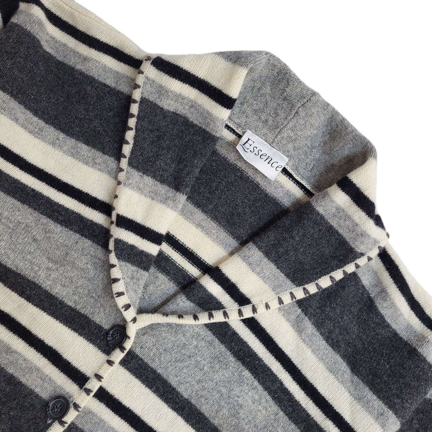 Essence 90s Vintage Grey Striped Button Up Cardigan UK Women's Size 16