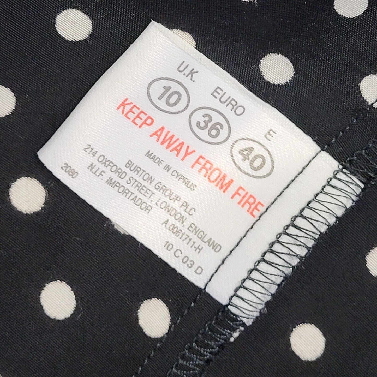 Style Vintage 90's Black & White Polka Dot Midi A-Line Dress Women's UK Size 10
