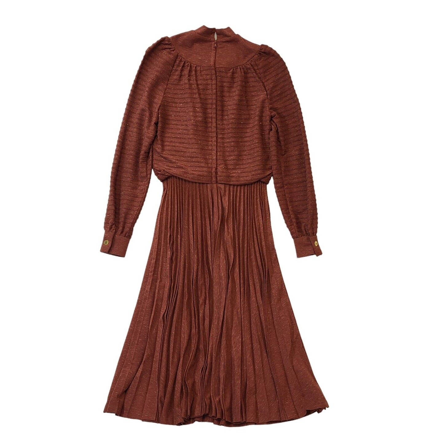 Claudie Amos 70s Vintage Brown Long Sleeve Pleated Dress Women's Size 10
