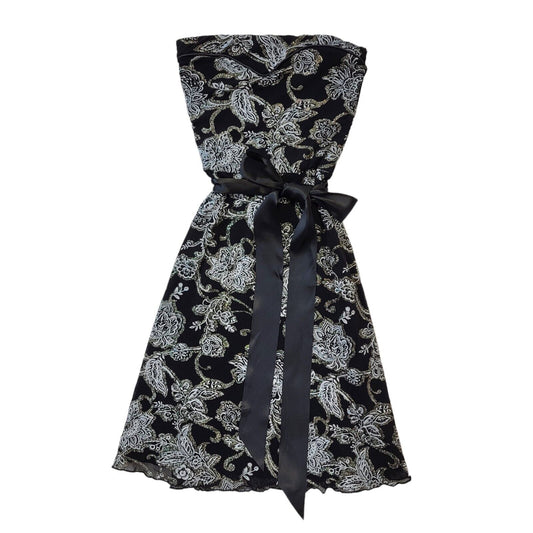 Jane Norman Y2K Strapless Black Glitter Floral Dress UK 10
