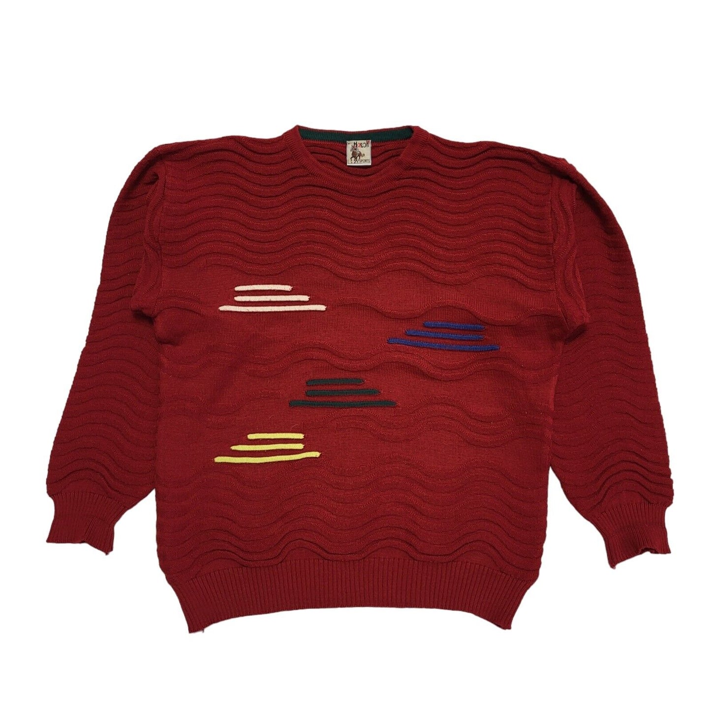Masoh Vintage 80's Red & Blue Round Neck Jumper Uk Women's Size 20