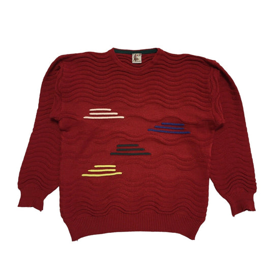 Masoh Vintage 80's Red & Blue Round Neck Jumper Uk Women's Size 20