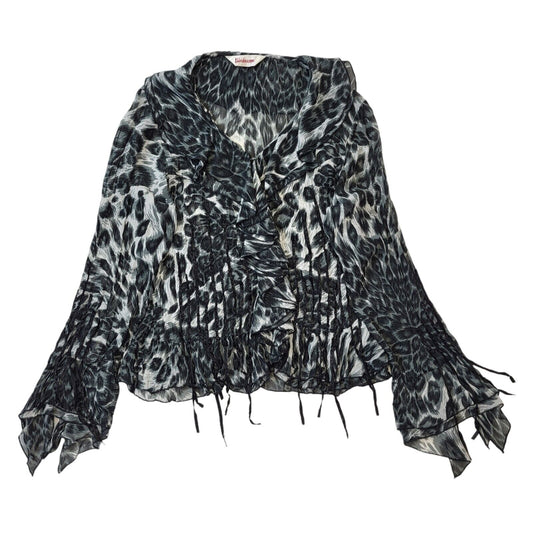 Kaleidoscope Y2K Black & White Leopard Print Sheer Ruffle Blouse Women's 20