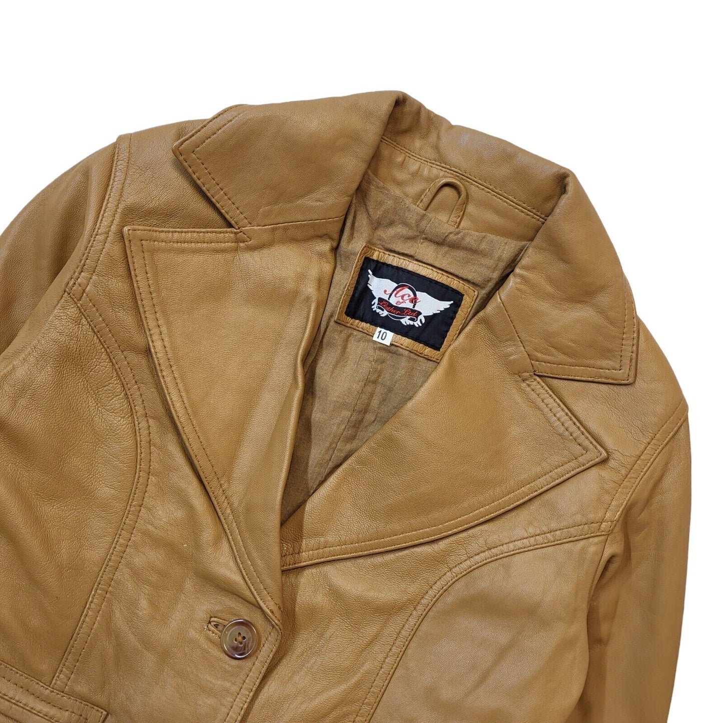 Ace Of Leather Y2K Light Brown Leather Button Up Jacket UK Women's Size 10