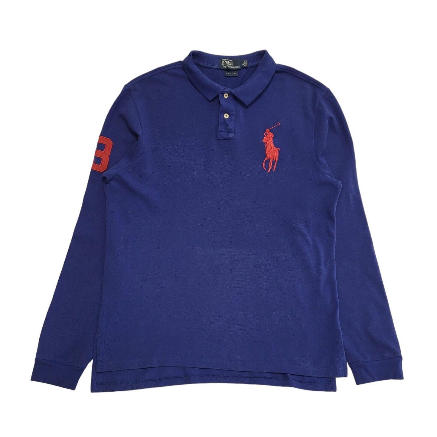 Polo Ralph Lauren 90s Vintage Blue Long Sleeve Polo Top Shirt Men's Size XL