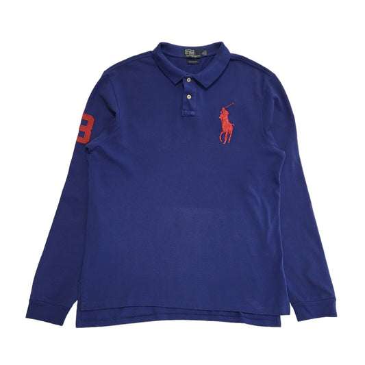 Polo Ralph Lauren 90s Vintage Blue Long Sleeve Polo Top Shirt Men's Size XL