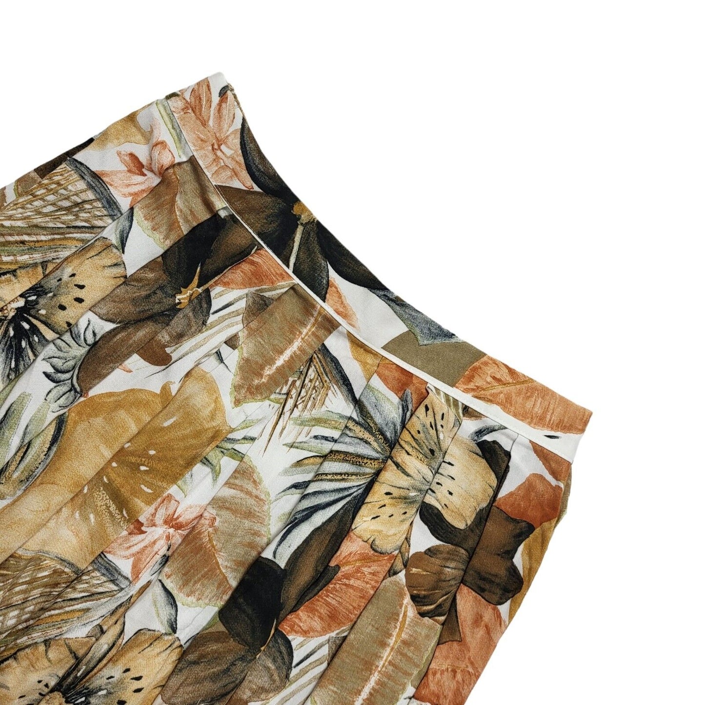 M&S Vintage 80's Pleated Brown & Beige Retro Floral Pleated Skirt Womens UK 14