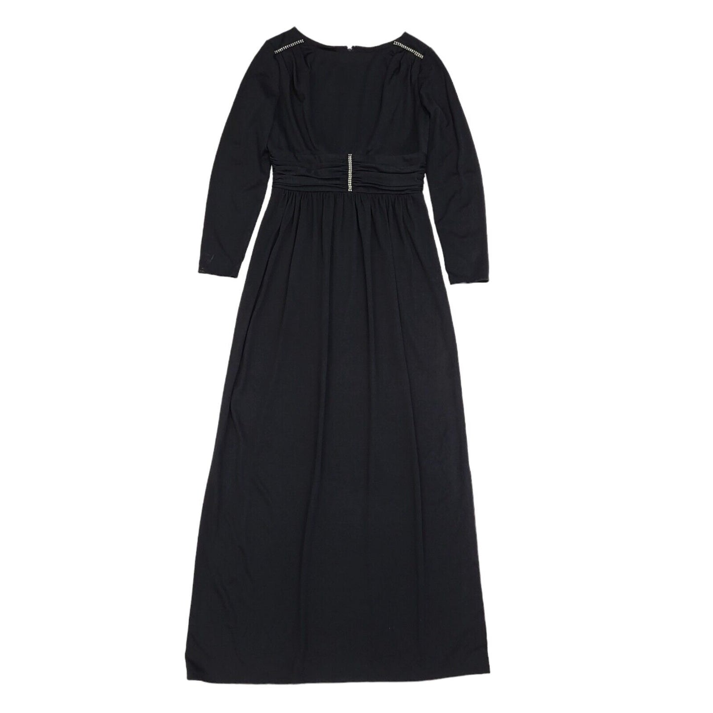 70s Vintage Black Boat Neck Diamante Evening Maxi Dress Women's 10 (us 14)
