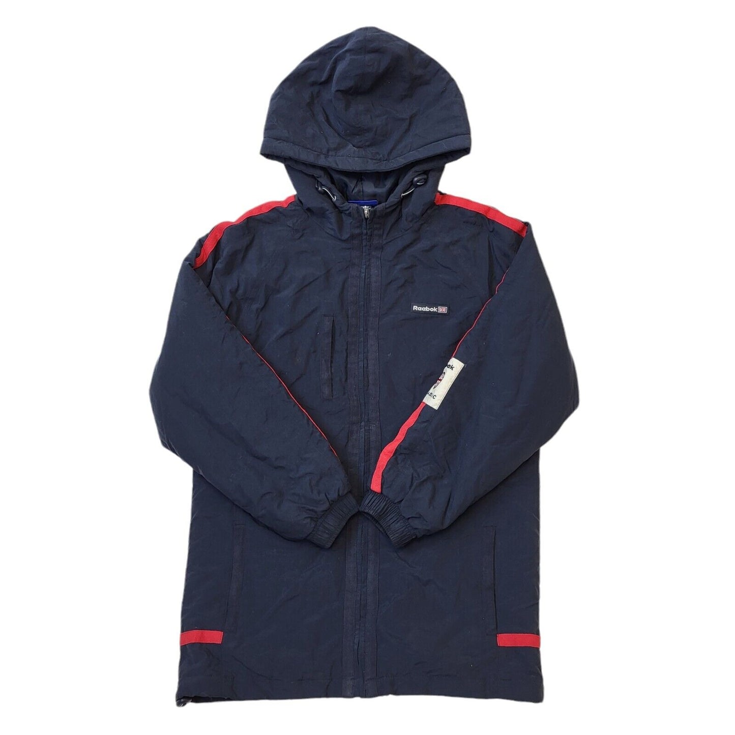 Reebok Classic 90s Navy Blue & Red Zip Up Hooded Jacket Youth Size XL