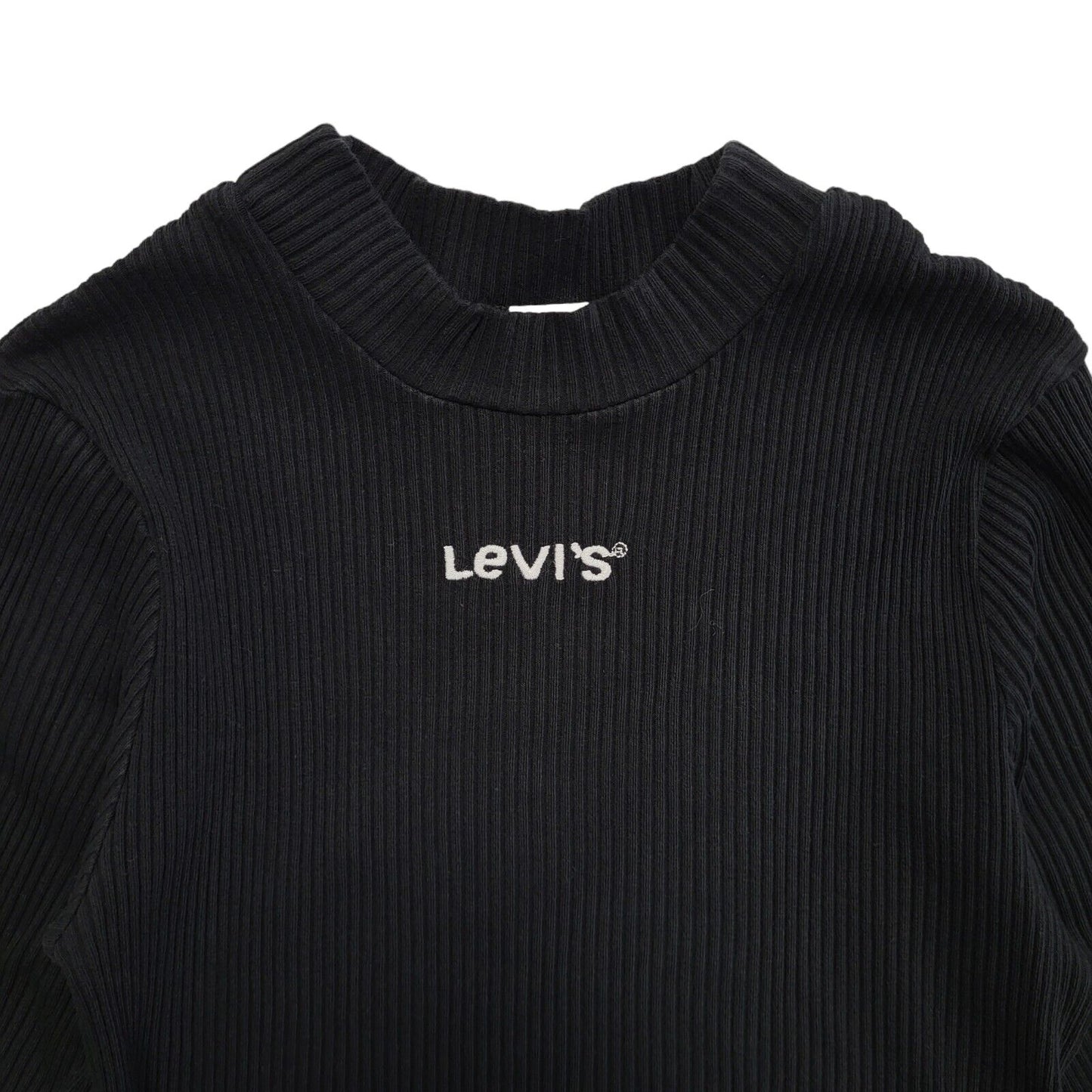 Levi's Y2K Black Round Neck Ribbed Short Sleeve Top Womens UK Size XS