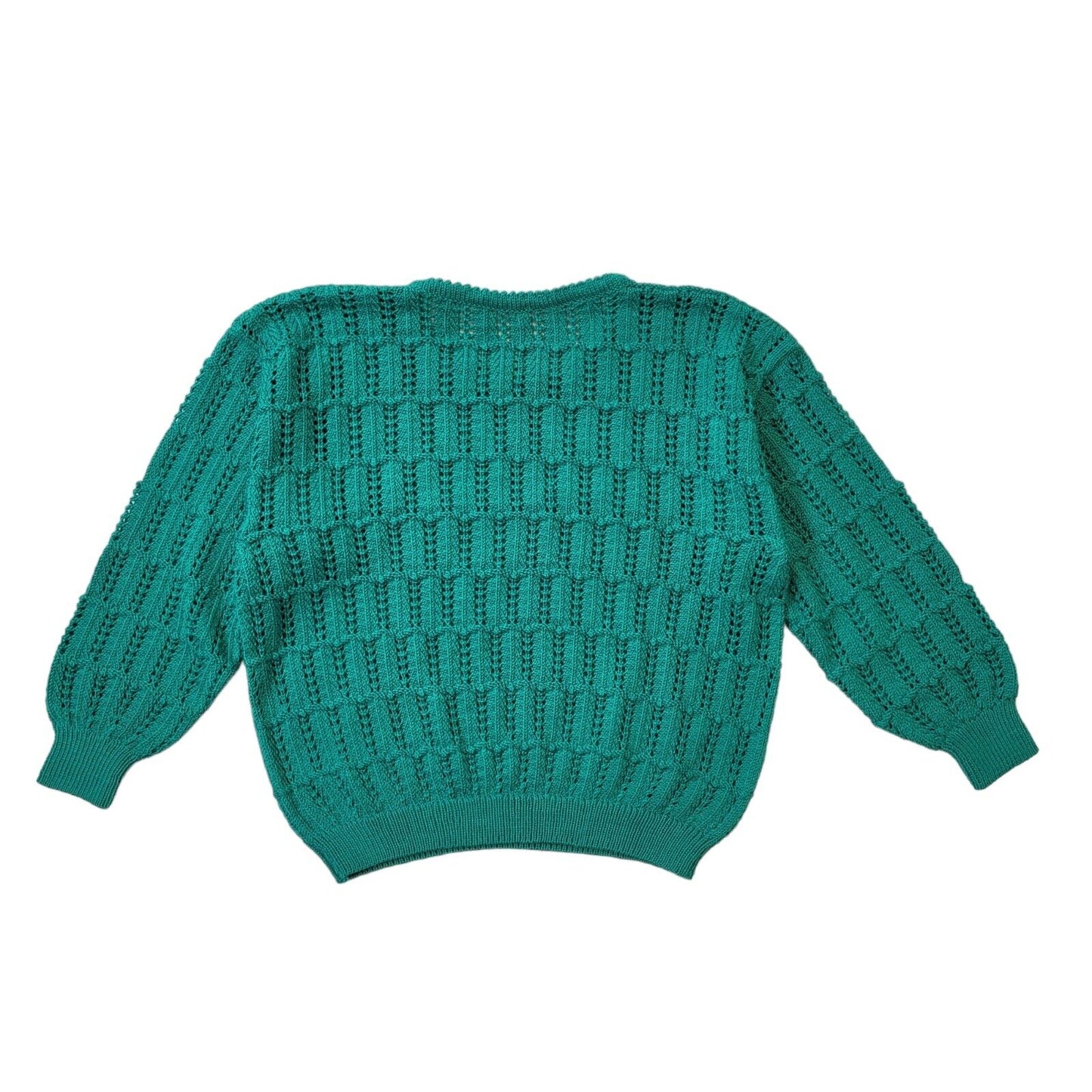 90s Vintage Green Crochet Round Neck Jumper Women's Size Small