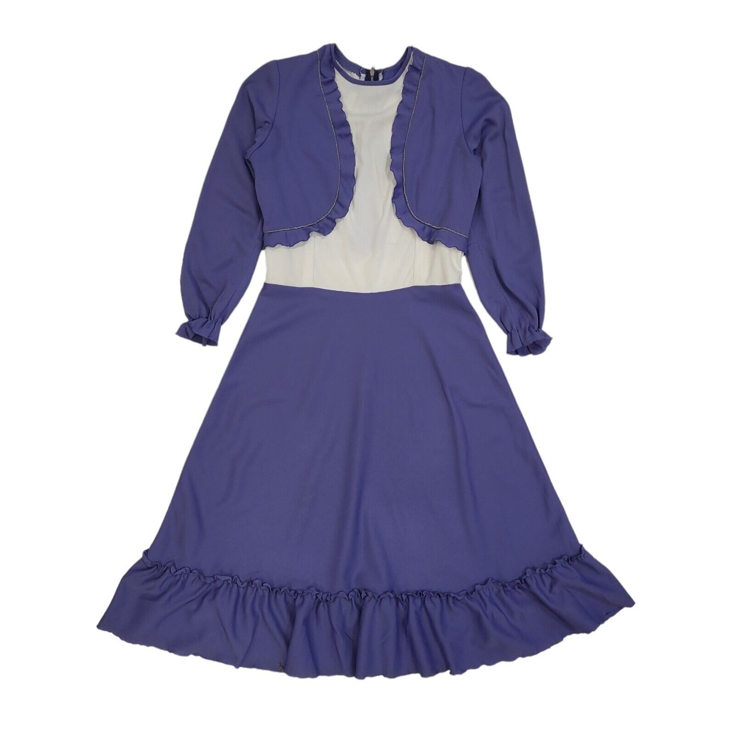 70s Vintage Purple Long Sleeved A-Line Daywear Dress Women's 8