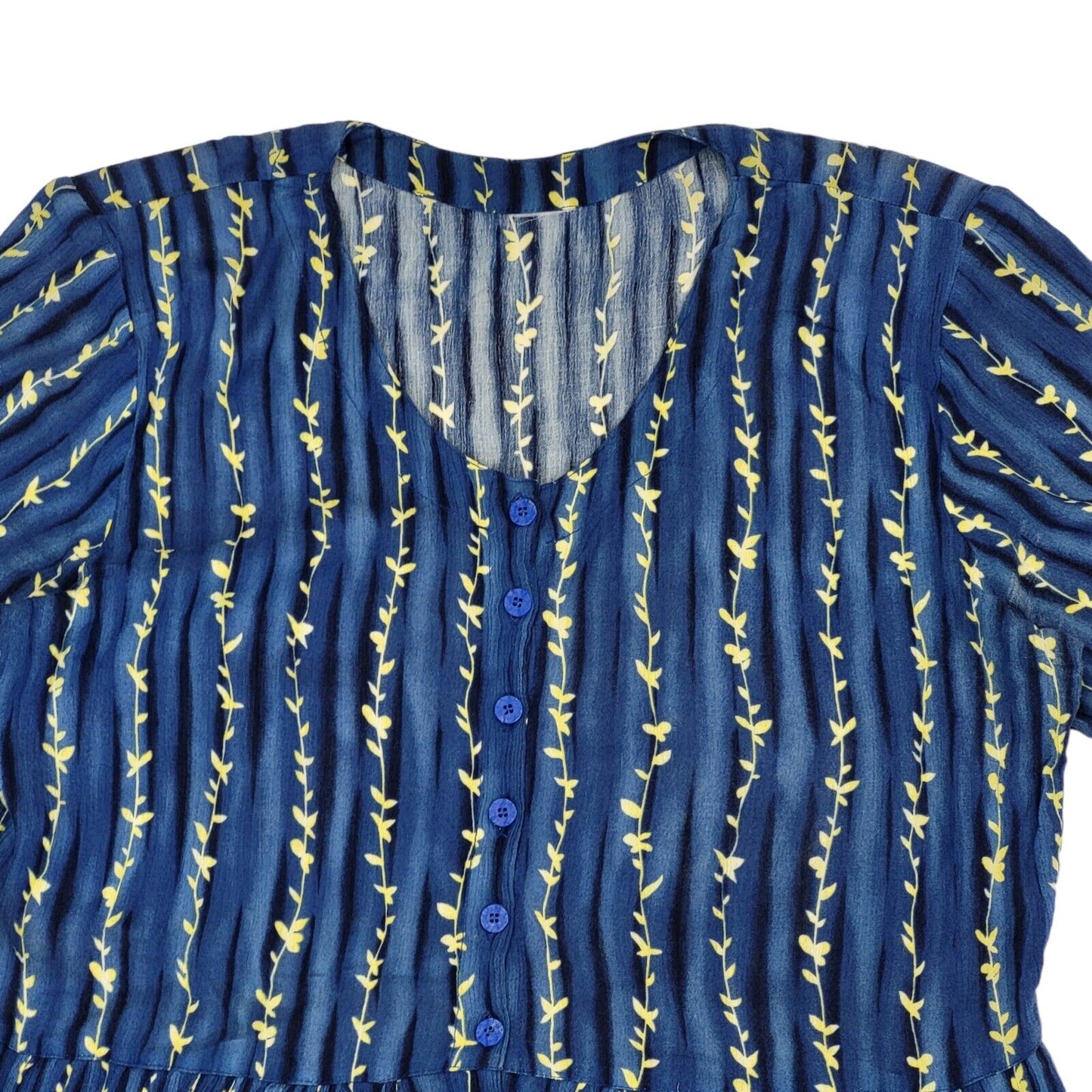 90s Vintage Blue & Yellow Buttoned Daywear Dress Women's Size 18
