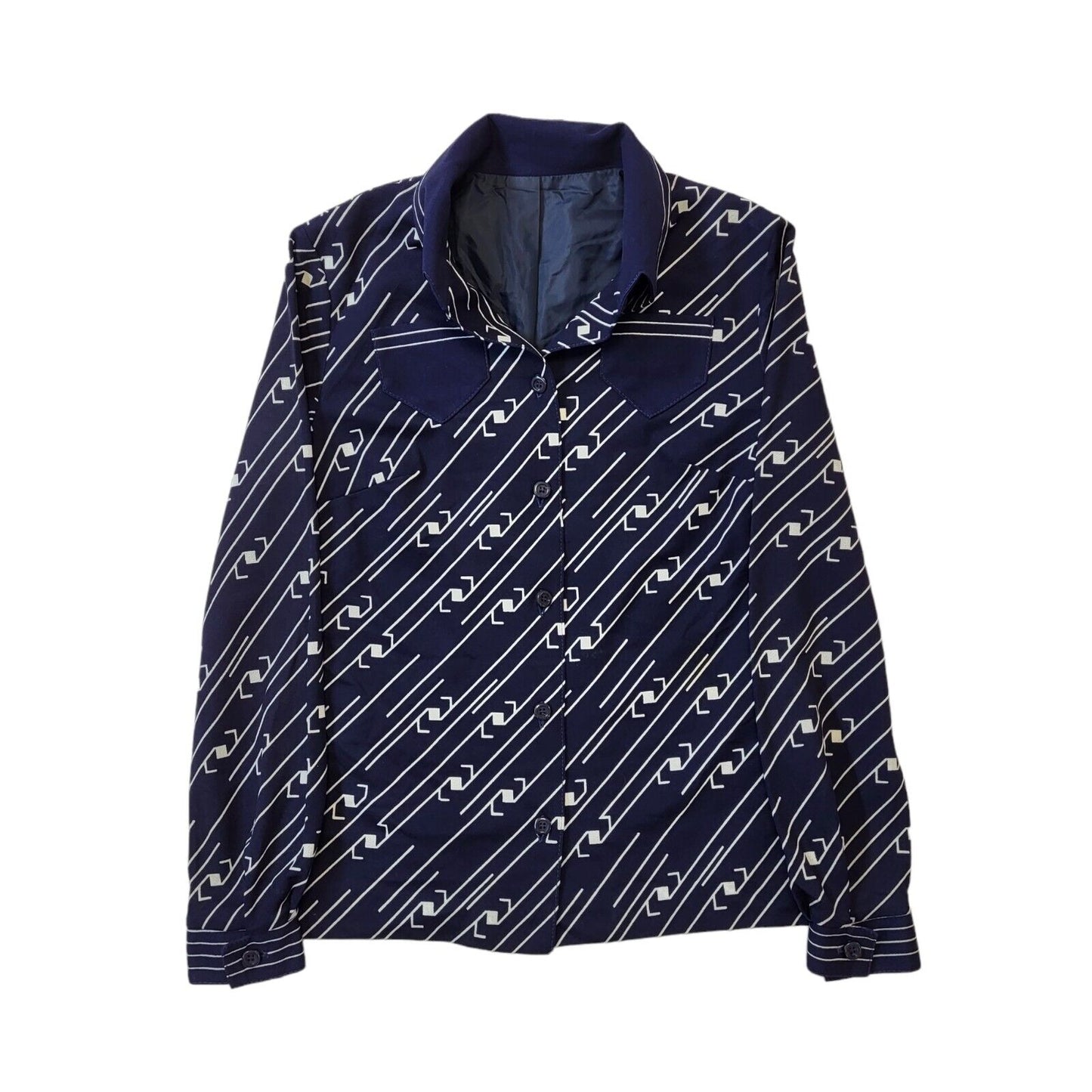 Lerose 70s Vintage Navy Blue & White Blouse Women's Size 14