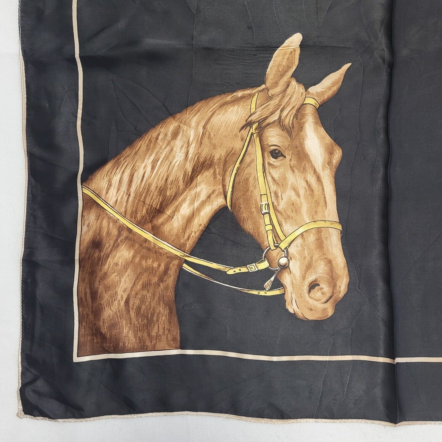 Vintage 90's Black Horse Print Square Scarf Womens 26'' X 26''