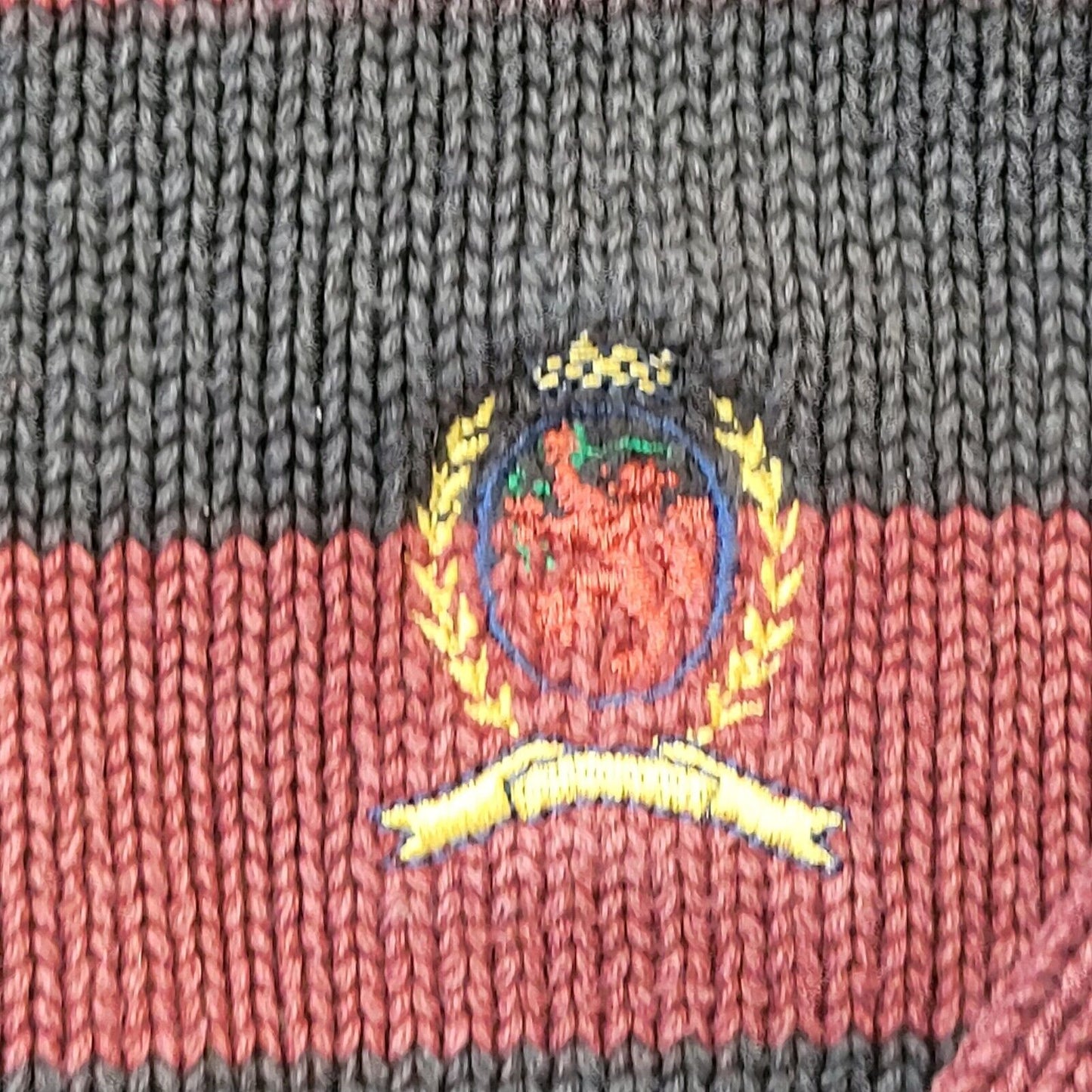 Tommy Hilfiger 90's Vintage Maroon & Black Stripe Collared Jumper Men's Size L