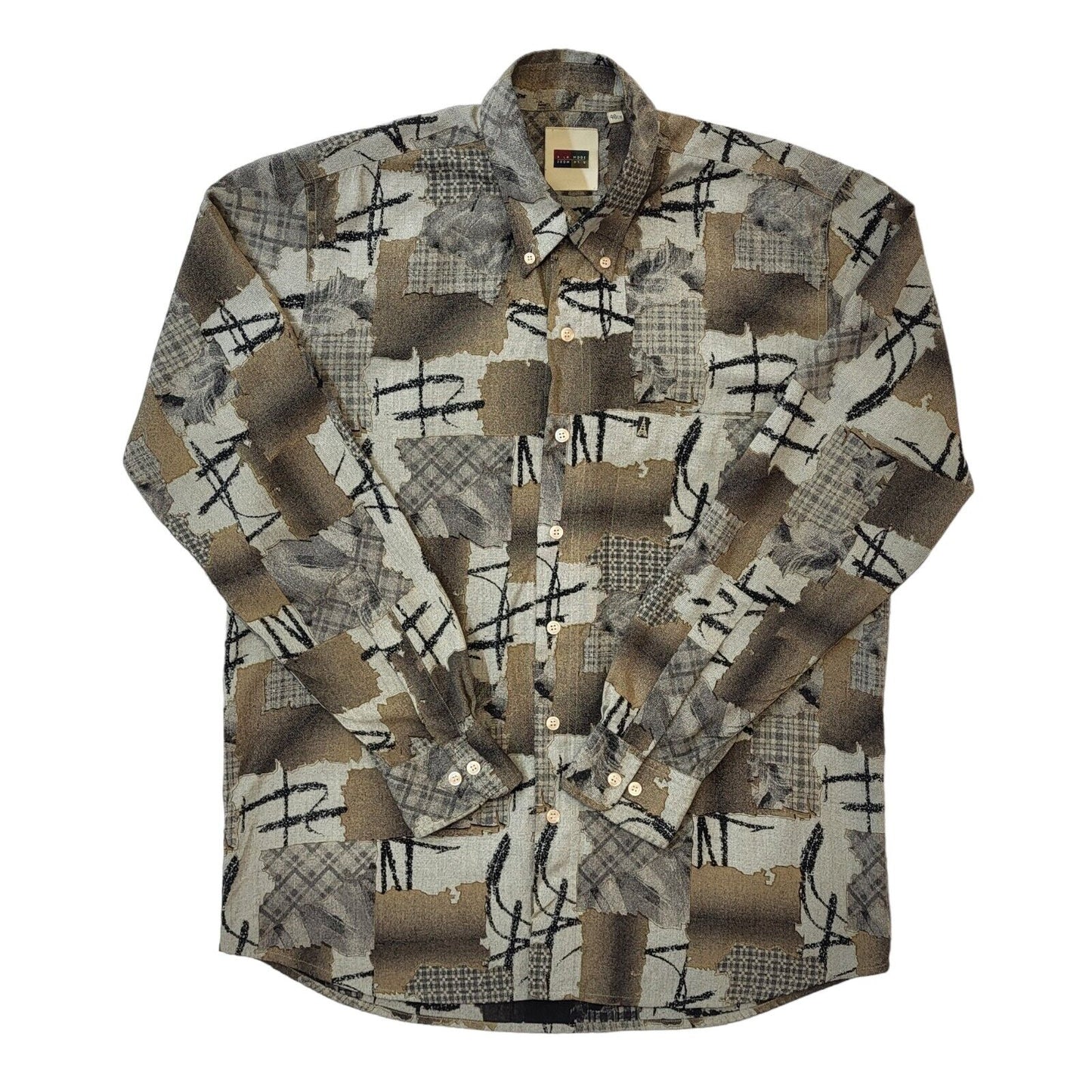 90s Vintage A La Mode Grey Abstract Cotton Shirt Men's Size Medium