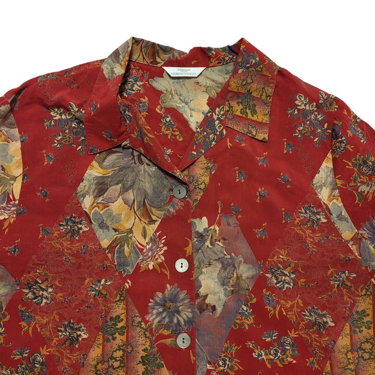 Marks And Spencer Vintage 80's Red & Brown Floral Shirt Womens UK 14