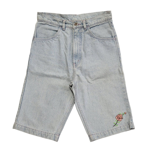 Les Fleurs Vintage 90's Light Blue Zipped Denim Shorts Uk Women's Size M W28
