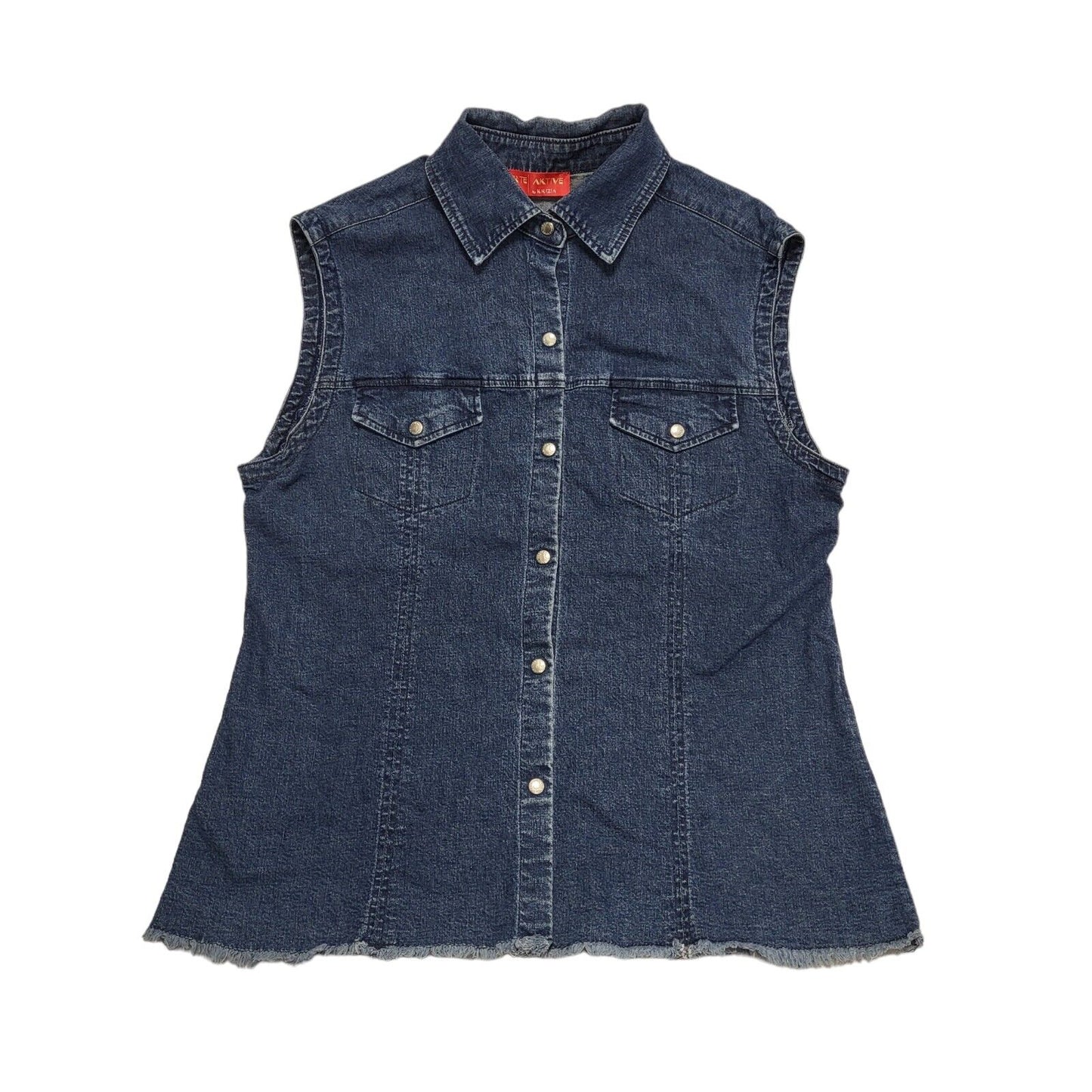 Perte Aktive Vintage 80's Blue Sleeveless Snap Button Denim Shirt Womens UK 14
