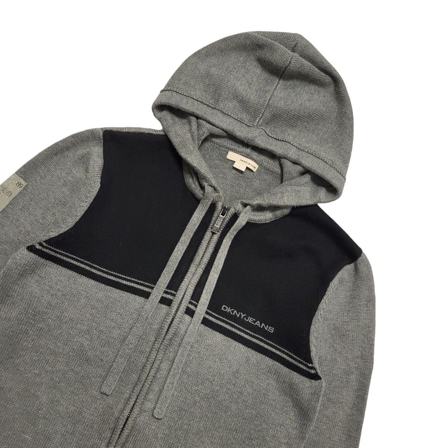 DKNY Vintage Y2K Full Zip Hooded Grey Cardigan Boys Size Large