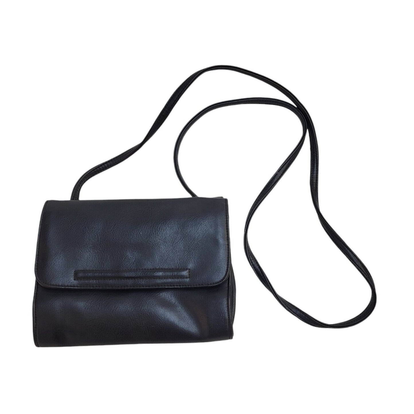 St Michael Black Faux Leather Clasp Shoulder Bag Uk Women's Size 5.5" x 7.5"