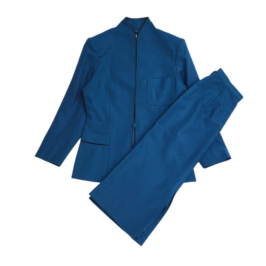 Rora-Bora 70s Vintage Blue Felt 2 Piece Skirt Suit Women's Size 8 W24